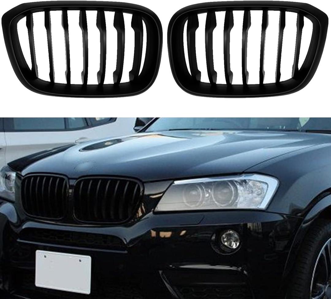 Grill Compatible with 2018 2019 2020 2021 2022 2023 X3 X4 G01 G02 Front Hood Grille Insert Replacement(2pc set Matte Black Single Slat)