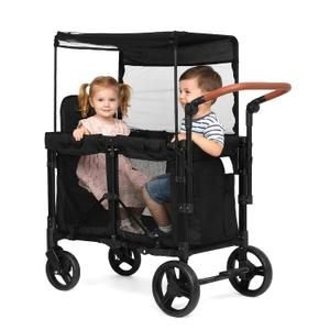 CAtArt Wagon Stroller for 2 Kids, Double Seater Push Stroller with Canopy | Ventilation Mesh | Push Pull Wagon for Kids with Removable Seat Pads, One-Hand Fold & Large Storage (Black)