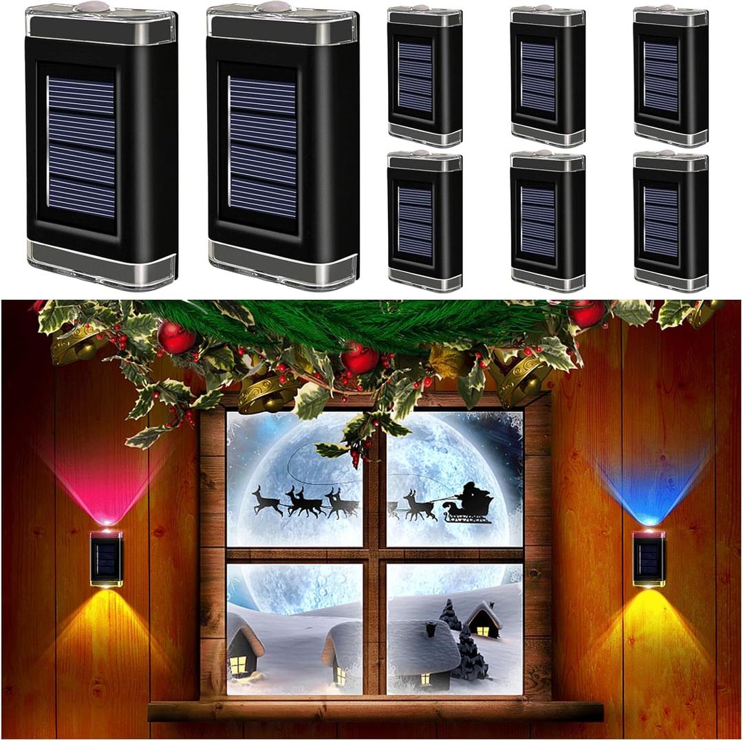 K.E.J. Solar Fence Lights Outdoor Waterproof, 8 Pcs Solar Wall Lights Color Changing Up & Down Lights Outdoor -Lights Fixture for Wall Fence Yard Deck Garden Garage Walkway Porch