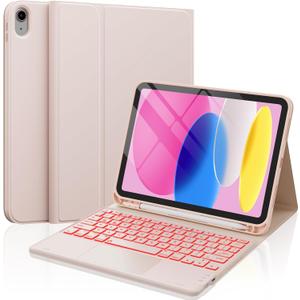 CHESONA for iPad 10th Generation Case with Keyboard, 2 Wireless Channels for iPad (A16) 11th/10th Gen (2025/2022), Backlight, Flip Stand Case with Pencil Holder, Multi-Touch Trackpad, Pink