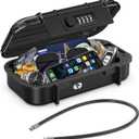 LOFICOPER Portable Lock Box, Beach Security Box for Travel, Anti-Theft 4-Digit Combination Lock Box, Cash Box with Removable Wire Rope for Dorm, Gym, Travel, Hotel, Office (Dark Black)