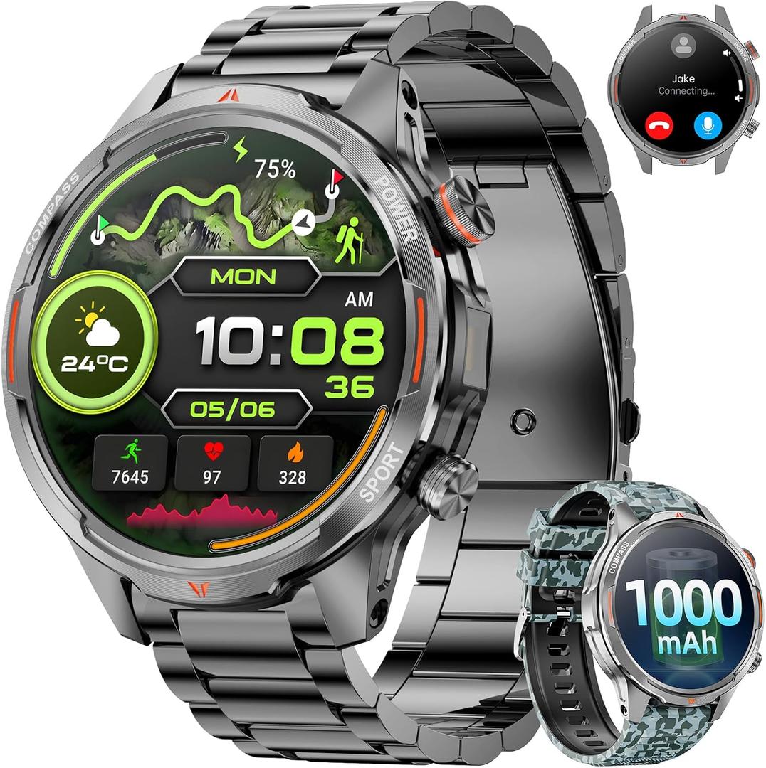 Smart Watches for Men(Answer/Make Calls), 1.7" HD Military Smartwatch with 100-Day Battery, Compass, Flashlight, 24/7 Heart Rate, SpO2 Monitor, Sleep Tracker, 110+Sports Smartwatch for Android iOS