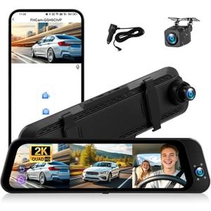 SIXTOP 3 Channel Rear View Mirror Camera with Front 2K, Inside and Rear 1080P Triple Mirror Dash Cam 9.66IPS Touch Screen Night Vision WiFi G-Sensor BSD Loop Record Reverse Assist Parking Monitoring
