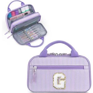 YOOLIFE Pencil Case for Girls, Cute Pencil Pouch Pen Case, Large Capacity Aesthetic School Supplies for Teen Girls, Purple G