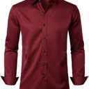 JEMITOP Men's Stretch Wrinkle Free Dress Shirt Formal Prom Wedding Long Sleeve Button Down Shirts Large, Maroon 