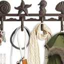 Comfify Vintage Seashell Coat Hook Hanger Rustic Cast Iron Wall Hanger w/ 4 Decorative Hooks - Includes Screws and Anchors - Beach House Decor - Brown
