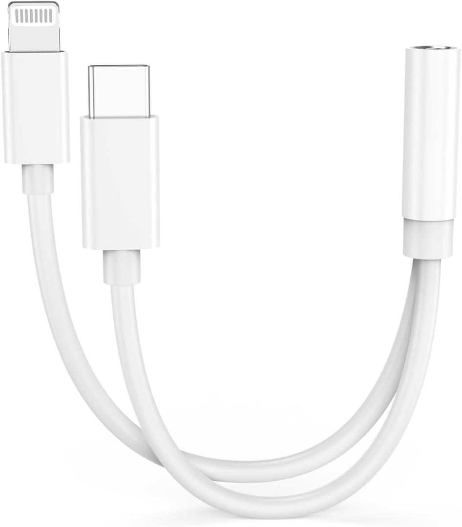 iPhone Headphone Adapter, [Apple MFi Certified] 2-in-1 Lightning/USB Type C to 3.5 mm Headphone Jack Adapter, iPhone Aux Adapter Converter Dongle Audio Cable for iPhone 17 16 15 14 13 12 11 XS XR X 8
