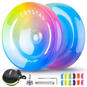 Responsive Yoyo for Kids Beginners, Professional Yo yo Crystal K2, Dual Purpose Yo-Yo for Adults + Extra Unresponsive Yo Yo Bearing + 12 YoYo Strings + Storage Bag ( Yellow Pink Blue Gradient)