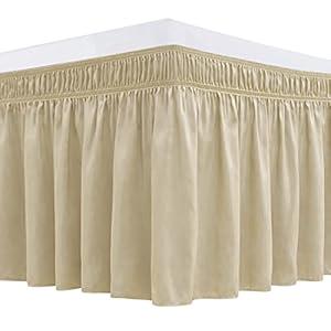 Biscaynebay Wrap Around Bed Skirts with Adjustable Belts for Queen Beds 15 Inch Drop, Sand Elastic Dust Ruffles Easy Fit Wrinkle & Fade Resistant Silky Luxurious Fabric Solid Machine Washable