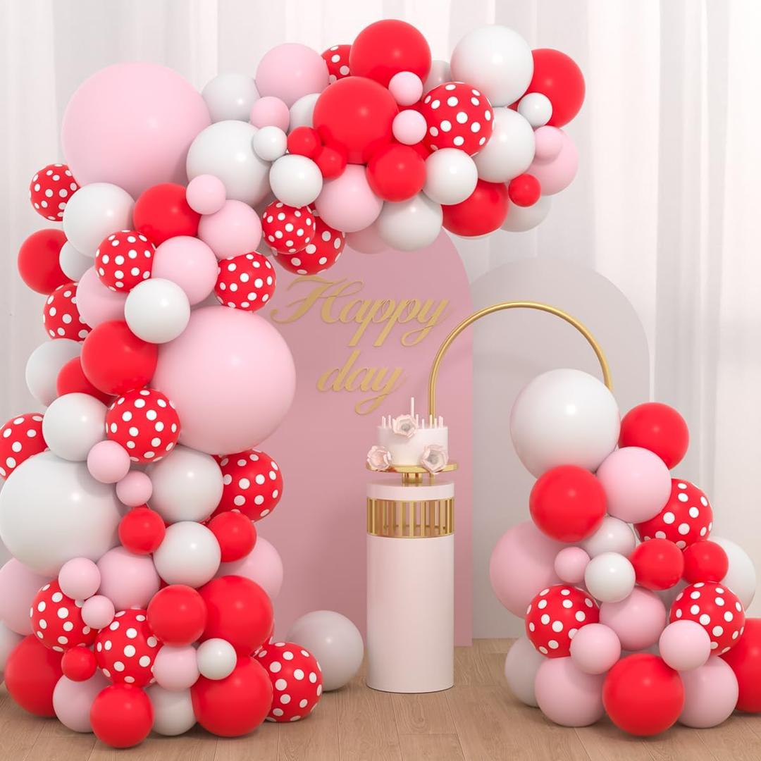 Red Pink White Balloon Garland Arch Kit - Red, Light Pink, White Balloons Pink Strawberry Party Decorations for Sweet 1st Strawberry First Birthday Baby Shower Wedding Party Decors