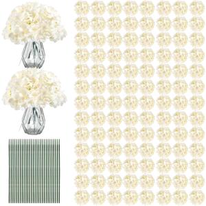 Auihiay 204PCS Hydrangea Artificial Flowers Bulk, Artificial Hydrangea Flowers, Fake Hydrangea, Faux Flowers for DIY Wedding Party, Arch and Background, Table Centerpieces, Home, Decor(Champagne)