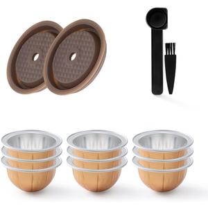 Reusable VERTUO Capsule Caps 2 Pcs + EMPTY Refillable VERTUOLINE Pods-80+150+230ml Each 3 Pcs For Vertuoline Coffee Machine, BENFUCHEN Silicone Capsule Discs For Refillable Nespresso Vertuo Pods