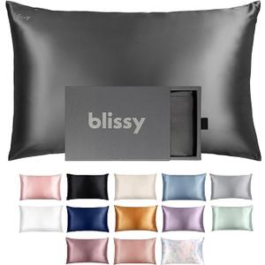 Blissy Silk Pillowcase - 100% Pure Mulberry Silk - 22 Momme 6A High-Grade Fibers - Silk Pillow Cover for Hair & Skin - Regular, Queen & King (Gray, Queen)
