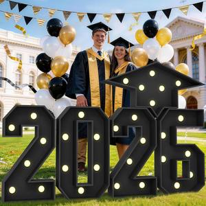 Froova 2026 Light Up Numbers Marquee 3FT for Graduation Decorations Graduation Cap Black Large Mosaic Number Lights Sign Cardboard Pre-Cut Frame for Class of 2026 High School College Grad Party