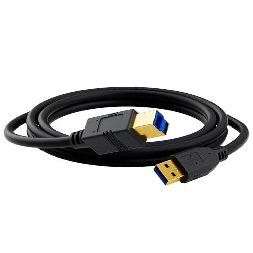USB B 3.0 Cable 8 FT, USB A-Male to B-Male Cable, Gold-Plated Connectors, Compatible with Docking Station, External Hard Drivers, Scanner, Printer, Hard Drive Enclosure, Built-in Hub & More, Black