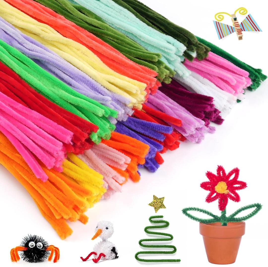1000 PCS Pipe Cleaners, Multi-Color Chenille Stems, Pipe Cleaners Craft, 20 Assorted Colors Pipecleaners for Art and Craft Supplies DIY Projects (12 inch x 6 mm)