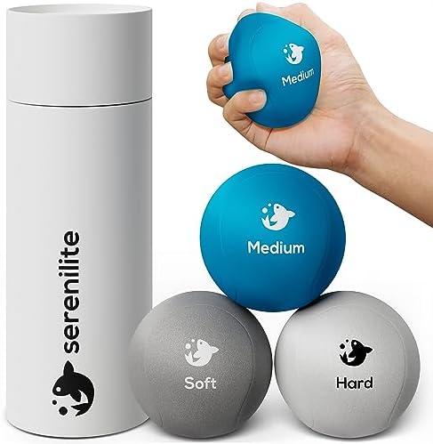 Serenilite Hand Therapy Exercise Stress Ball Bundle - Tri-Density Stress Balls for Adults & Grip Strengthening