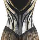 Women Sexy Sequin Fringe Bodysuit Gradient Sparkly Tassel Romper Latin Jazz Dance Leotard Acrobat Costume Disco Rave Outfits (M)