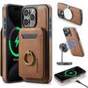 SZHAIYU 2 in 1 Detachable Magnetic Phone Cases Compatible with iPhone 15 Pro Max Case with Card Holder Ring, Compatible with Magsafe Wallet, Leather Men 6.7'' RFID Blocking (Brown,iPhone 15 Pro Max)