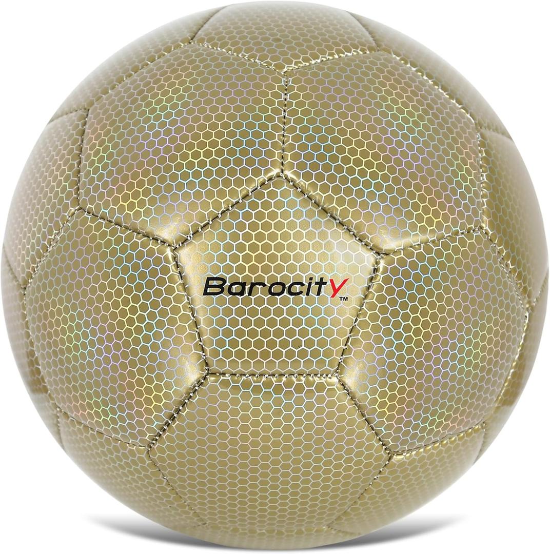 Soccer Ball - Premium Boy and Girl Official Match Ball with Cool Reflective Iridescent Rainbow Hex Pattern, Durable, Indoor, Outdoor, Training, Practice, Playtime and Games (Size 5, Gold)
