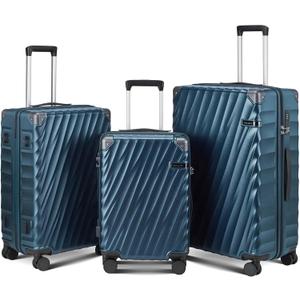 Luggage sets 3 piece with Spinner Wheels, PC Hard Shell Travel Luggage, Carry On suitcase with TSA Lock,YKK Zippers,Charcoal Metallic (Navy, 3 Piece Sets(20/24/28))