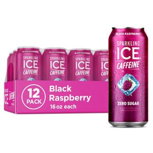 Sparkling Ice Caffeine Black Raspberry Sparkling Water with Caffeine, Zero Sugar, with Antioxidants and Vitamins,16 fl oz Cans (Pack Of 12)