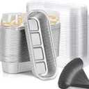 Mini Loaf Baking Pans with Lids and Spoons (50 Pack, 6.8oz) Rectangle Aluminum Foil Baking Pans Tins Containers - Cupcake Containers Wrappers Cheesecake Creme Brulee Ramekins (White)