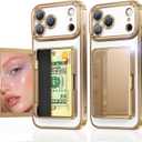 Meifigno Designed for iPhone 17 Pro Max Case Wallet (3-4 Cards & Cash), Built-in Mirror & Kickstand, Surround Raised Lens Protection, for 17 Pro Max Case with Card Holder Women (6.9"), Desert Titanium