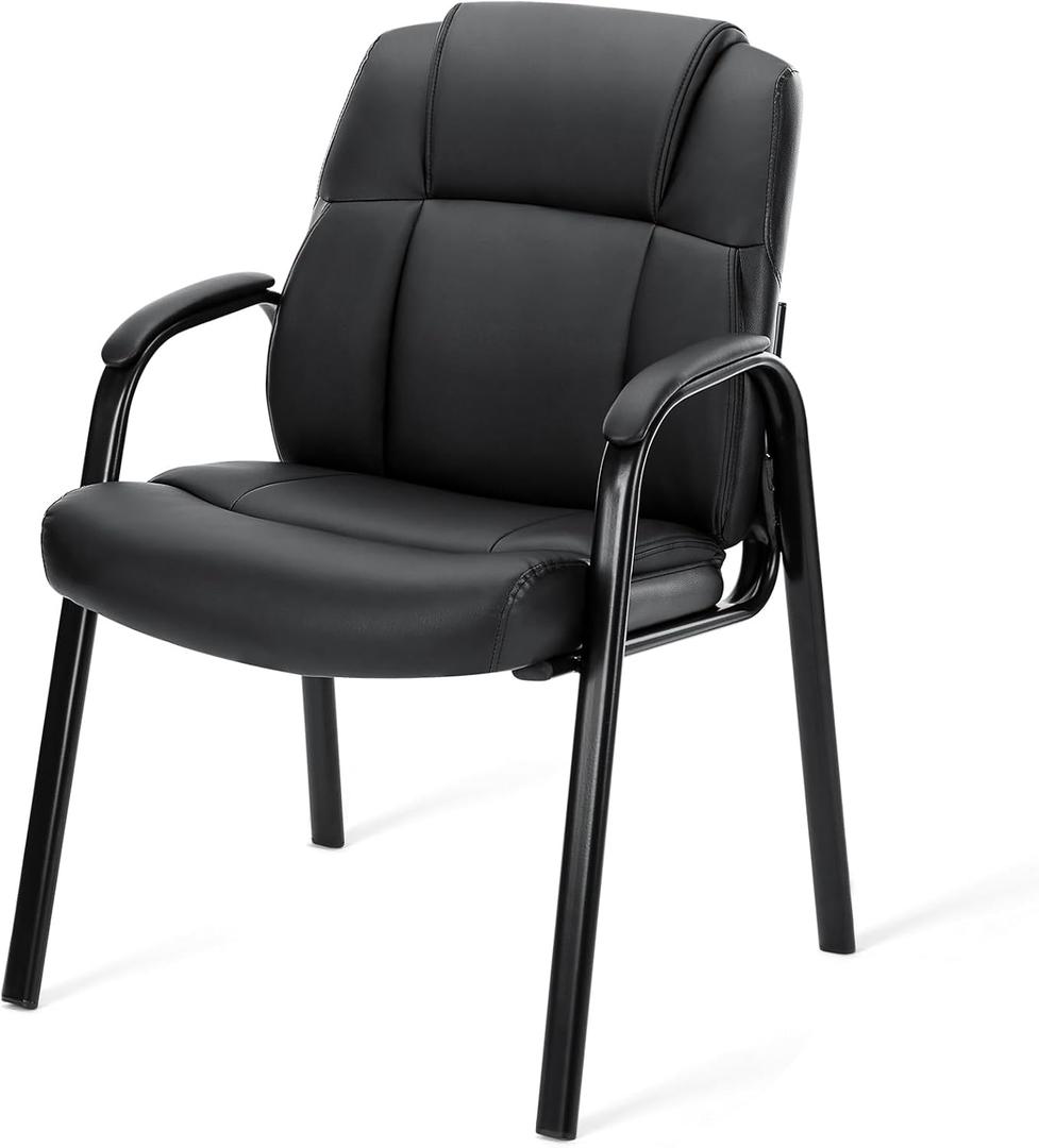 DUMOS Reception Chair with Padded Arms - Executive Leather Waiting Room Chairs Office Guest Chair No Wheels for Conference Room Lobby Side, Black