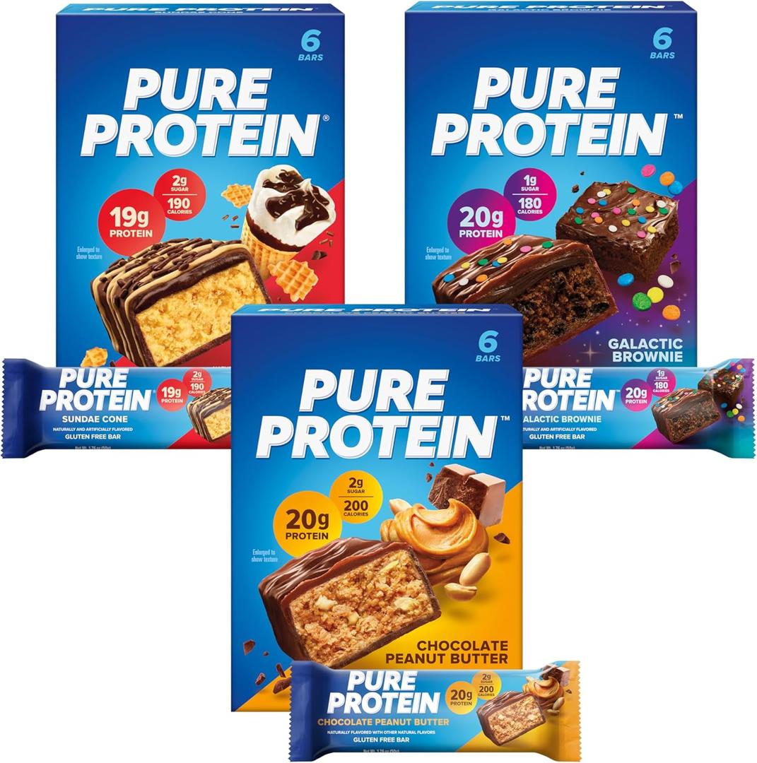 Pure Protein 18 Count Variety Pack - Galactic Brownie, Sundae Cone, Chocolate Peanut Butter