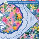 Mahjong Tablecloth 55" x 55" Mahjong Mat with Walls Left Play Right Indicators Pink Floral Blue Ginger Jar Design Mahj Table Cover for Mahj Beginners Card Board Tile Games Party Favor Supply