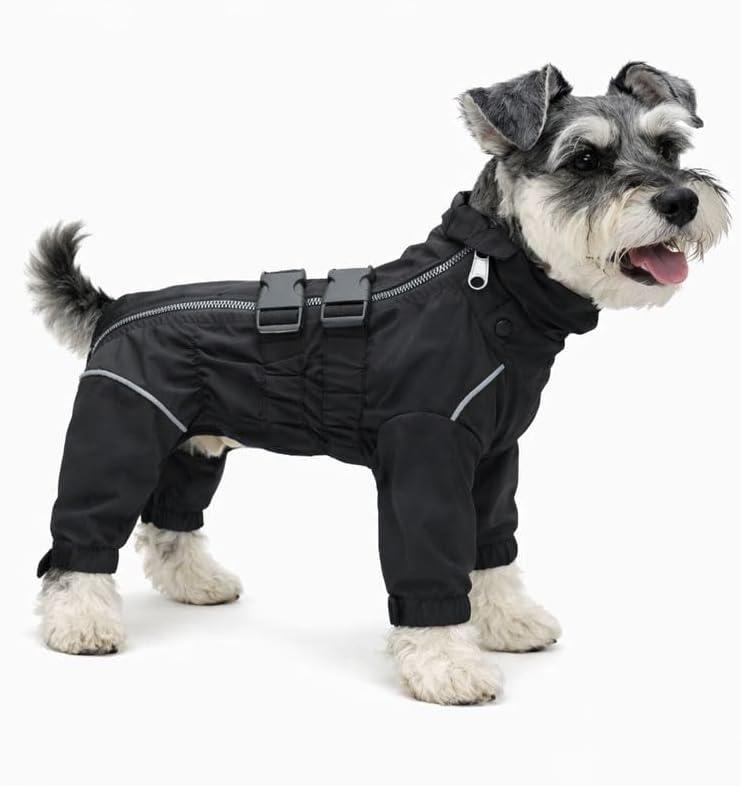 Lovelonglong Waterproof Dog Raincoat – 4-Leg Full Body Dog Rain Suit with Reflective Strips & Leash Opening, Outdoor Dog Jacket for Rainy Weather (Black, XL)