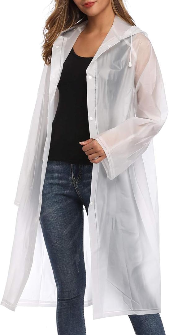 Besshopie EVA Raincoat Waterproof Rain Poncho Reusable Unisex Men Women Long Clear Rain Wear (White)