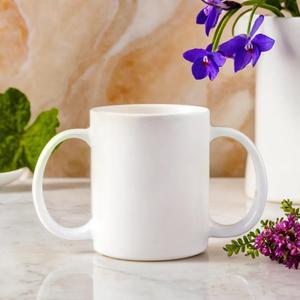 Double Grip Ceramic Mug: BPA-Free Dual Handle Design for Secure Hold, 11.83 US Fl. Oz. (350 Ml), White Color, Microwave Safe