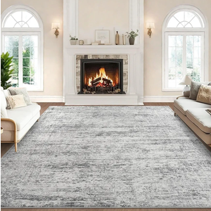Area Rug 10x13 for Living Room - Mechine Washable Non-Slip Vintage Rugs for Bedroom - Low Pile Thin Large Floor Carpet for Dinning Room Home Office,Neutral Grey