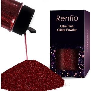 Renfio Ultra Fine Glitter Powder Metallic Resin 2.11 Oz (60g) PET Flakes Crafts Sequins 1/128" Burgundy Epoxy Chips Flakes for Christmas Roses Tumblers Slime Decoration - Dark Wine Red