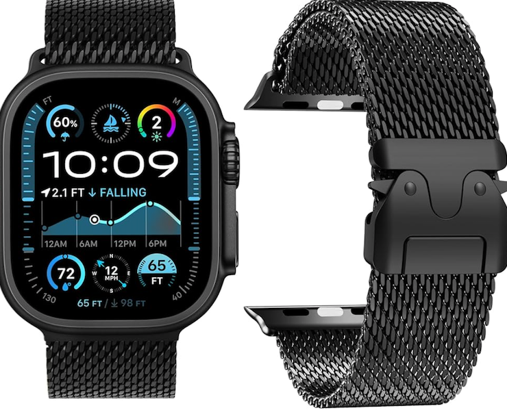 Titanium Milanese Loop Band Compatible with Apple Watch Bands Ultra 2/Ultra 49mm 46mm 45mm 44mm 42mm for Women Men, Parachute-style Buckle Mesh Strap Bracelet for iWatch Series 10 SE 9 8 7 6 5 4 3 2