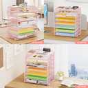 Paper Organizer with Handle Metal Mesh File Sorter Large Capacity Desk Organizers Paper Letter Tray Desktop Document Sorter for Office or Home2 Pack 8 Tier Pink Storage for Desk