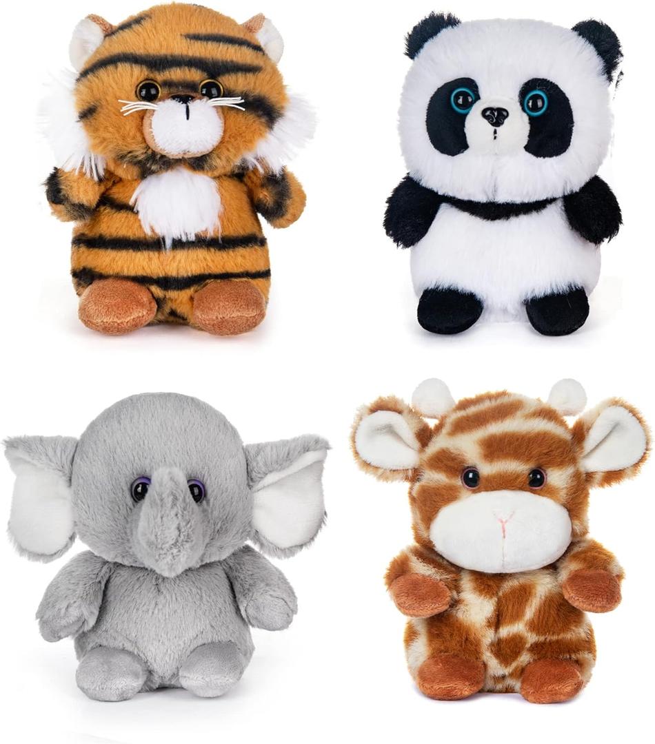 My OLi 5" Forest Animal Plush Set - Panda, Elephant, Giraffe & Tiger Bundle for Kids & Babies (Pack of 4)