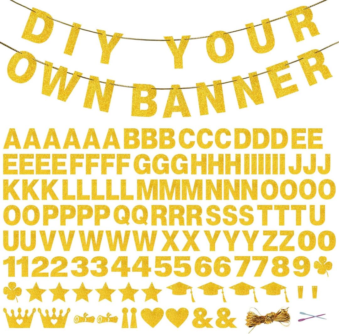 131 PCS Custom Banner DIY Letter Banners Personalized Banner for Birthday Congratulations Wedding Party Banners Coarse Golden 5-inch