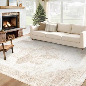 Area Rug 6x9 Washable Rug, Vintage Boho Medallion Rugs Non-Slip Soft Low Pile Large Distressed Rug Indoor Retro Carpet for Living Room Bedroom Dining Room Home Office (Beige, 6'x9')