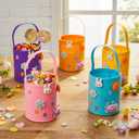 Breling 6 Pcs Large Easter Egg Basket Bulk Easter Bunny Baskets with Handles Reusable Felt Bucket for Candy Gifts Storage Party Favors 10 x 9 x 9 Inch(Pastel)