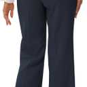 Soojun Women's Flat Front Wide Leg Pants Business Casual Trousers Office (Blue)