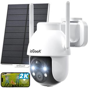 ieGeek Security Cameras Wireless Outdoor, 2K Solar WiFi Camera for Home Security System, Battery Powered Surveillance Cam with Solar Panel, 360° PTZ Color Night Vision, Motion Sensor, Works with Alexa