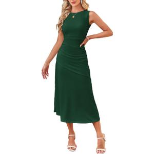 Kikibell Women's Cocktail Dresses Sleeveless Ruched Elegant Semi Formal Wedding Guest Prom Party Summer Maxi Dress (Green, M)