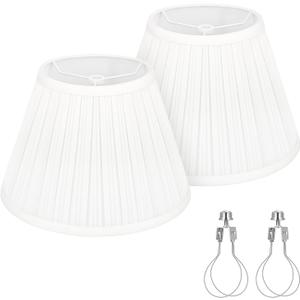 Small Pleated Lamp Shades Set of 2, White Empire Lamp Shades, 5.5" Top x 10" Bottom x 6.6" High, Small Lamp Shades for Table Lamps, Bedside Lamps, Wall Sconces, Spider, Bulb Clip Adapters Included