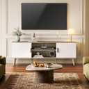 SUPERJARE TV Stand for 55 Inch TV, Entertainment Center with Adjustable Shelf, 2 Cabinets, TV Console Table, Media Console, Solid Wood Feet, Cord Holes, for Living Room, Bedroom, Gray and White