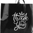 Large Thank You Bags with Handles | 60pcs Black Plastic Shopping Bags for Small Business | 19.5"x15" Merchandise Retail Boutique Bags for Customers, 19.5" X 15" +2" Bottom Gusset