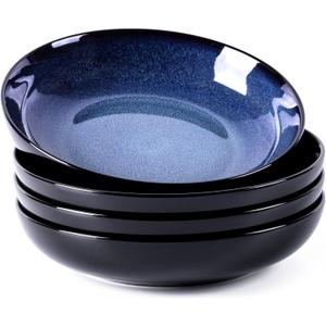 LERATIO Pasta Bowls,Ceramic 38oz Pasta Bowls,9.0" Reactive Glaze Pasta Bowl Set of 4,Microwave & Dishwasher,Oven Safe,Large Wide Serving Bowls for Salad, Dessert,Pizza,Fruit -Blue