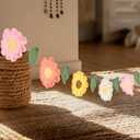 OBBOLO Handmade Crochet Flower Garland, Felt Flower Garland for Girl Nursery Decor, Daisy Garland for Birthday Party, Boho Room Wall Hanging Decoration, Girl 1st Birthday Decor